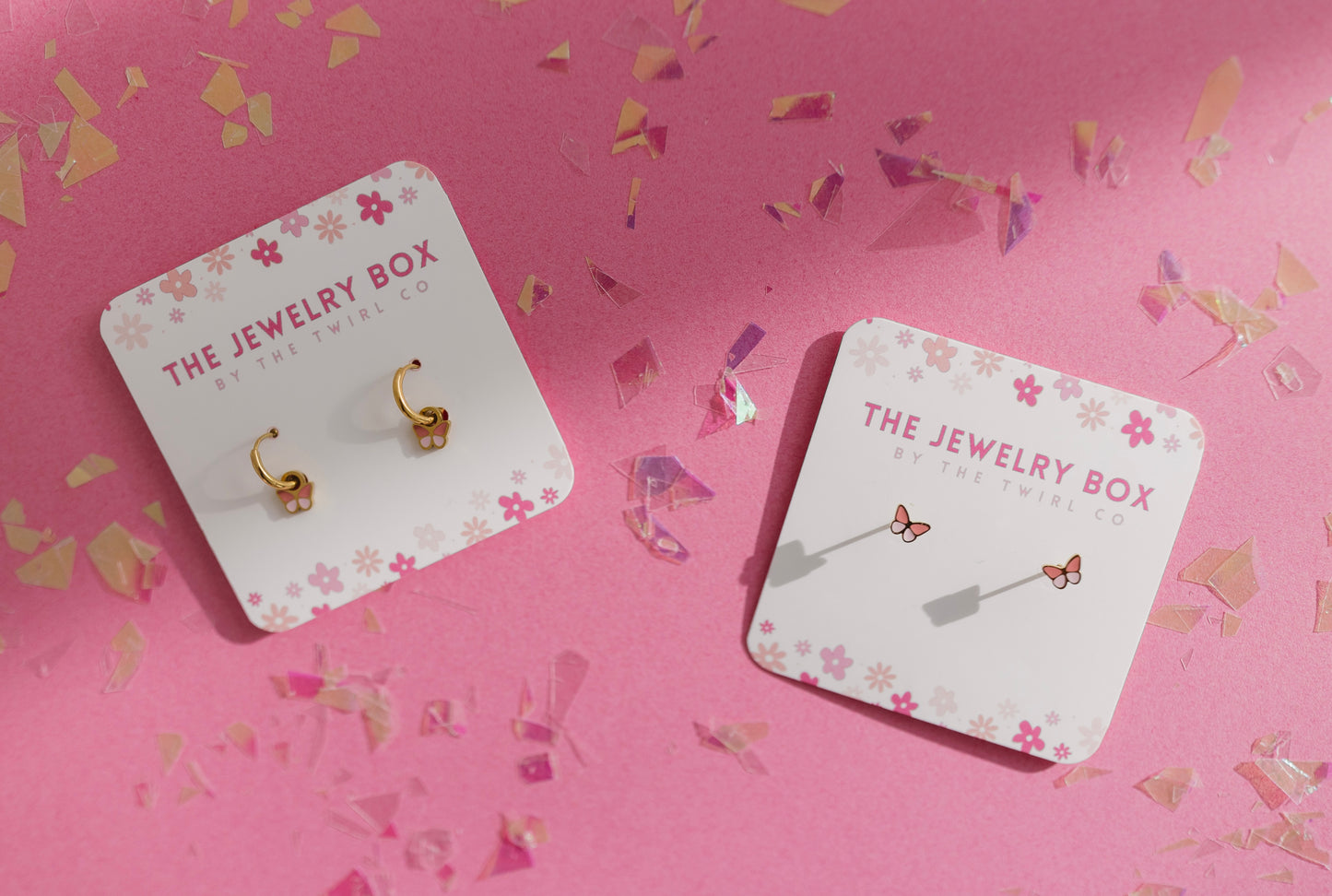 Dainty Color Block Butterflies | Gold Hoop Earrings