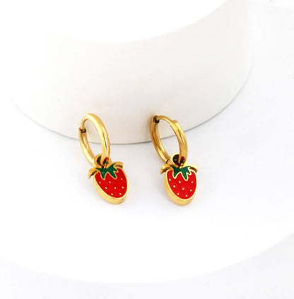 Strawberry | Gold Hoop Earrings