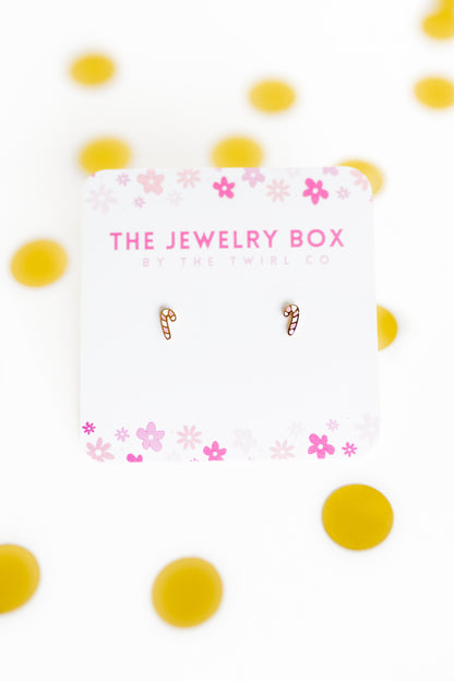 Pink Candy Canes | Gold Studs Earrings