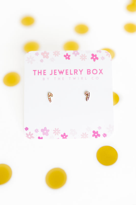 Pink Candy Canes | Gold Studs Earrings