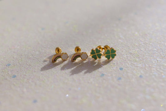 Clover + Half Rainbow | Gold Studs (PRE ORDER - SHIPS FEBRUARY 2024)