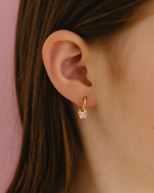 Dainty Color Block Butterflies | Gold Hoop Earrings