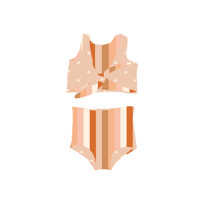 Daisy Stripes | Pre Order | 2 Piece Reversible Swimsuit | 10 Week Turn Around Time.